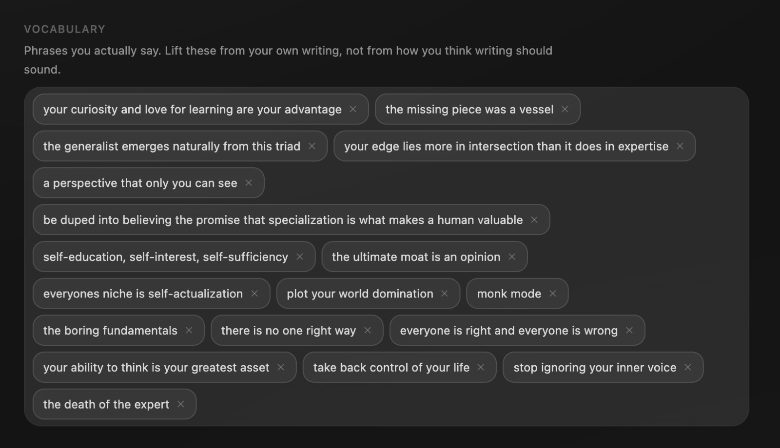 Drafting in a saved personal voice in Eden