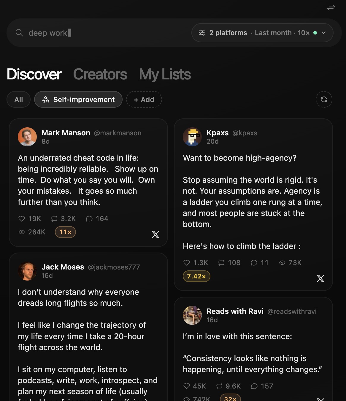 Eden Discover surfacing validated post ideas across platforms