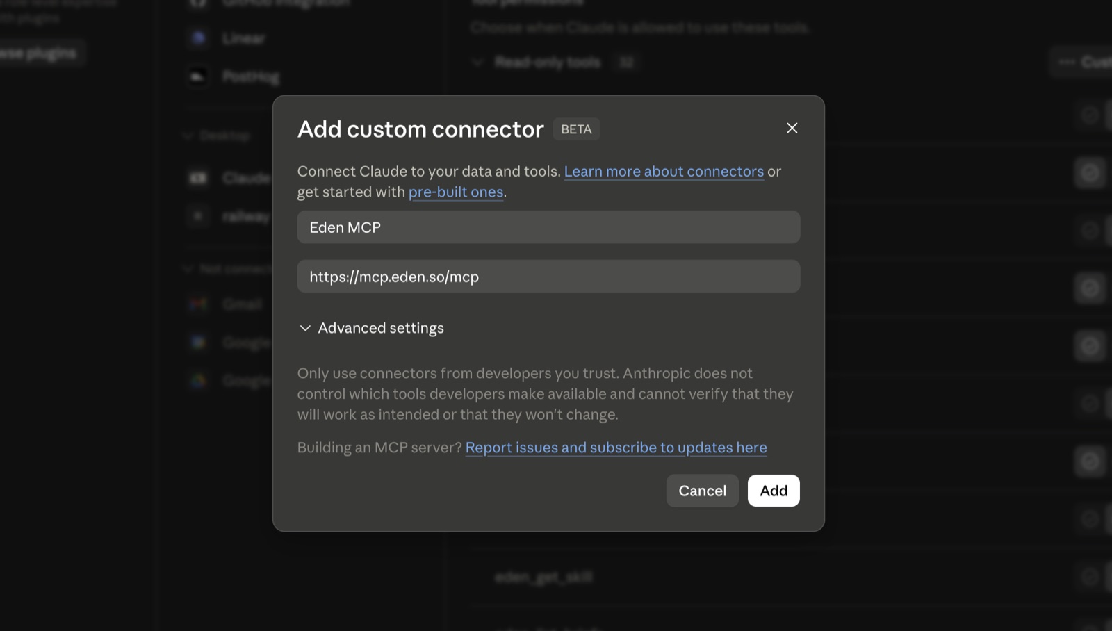 Connect Eden once