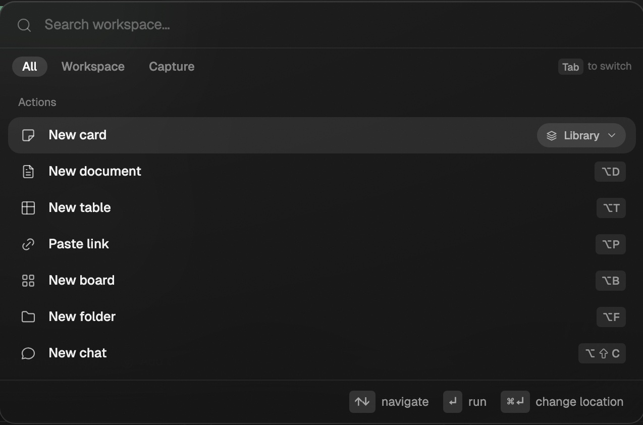 The create menu opened from the + next to Boards, with New folder in the Actions list