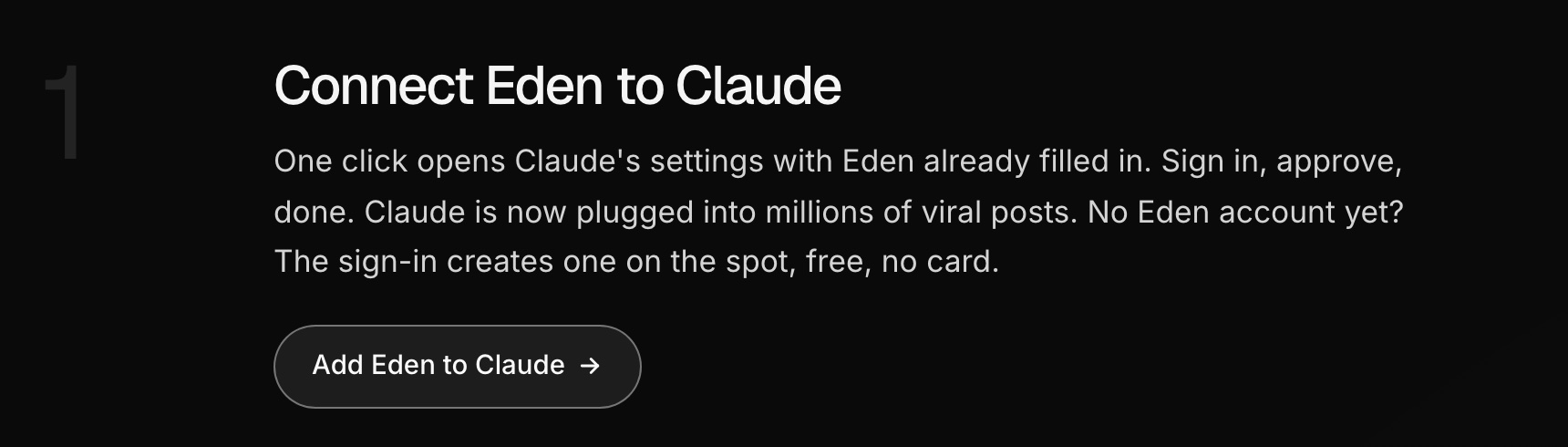 Step 1 on the Personal Brand Strategist page, Connect Eden to Claude, with the Add Eden to Claude button